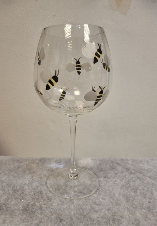 Hand Painted Bees Gin Glass