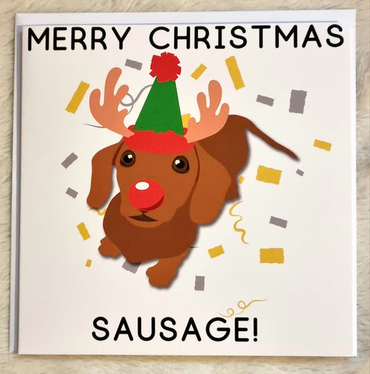 Merry Christmas Sausage Dachshund Card