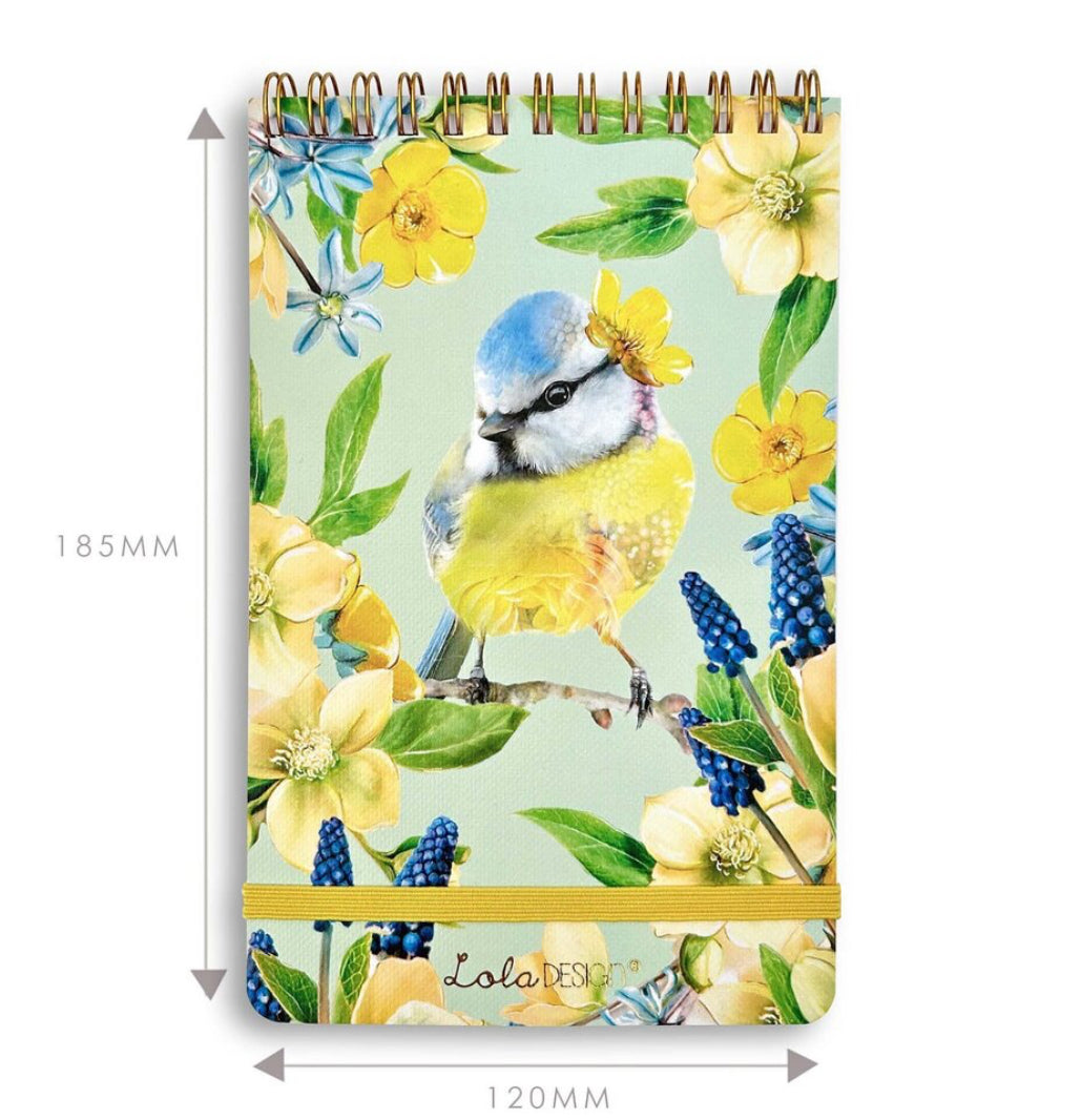 Blue Tit NotePad Spiral Top With Elastic Enclosure