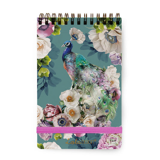 Peacock NotePad Spiral Top With Elastic Enclosure