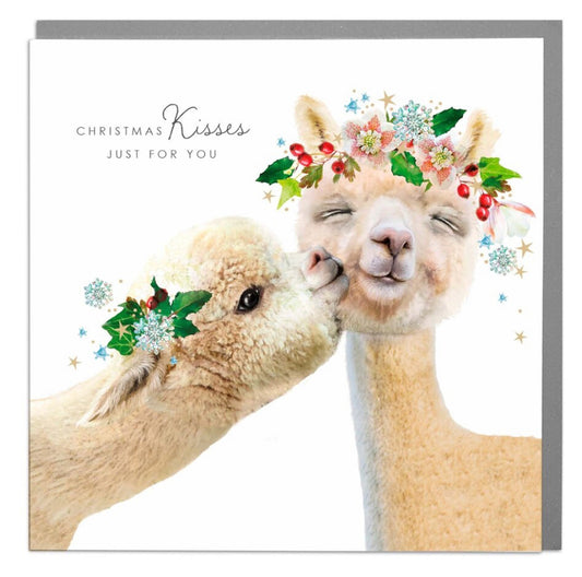 Wildlife Botanical Alpaca Christmas Kisses Christmas Card
