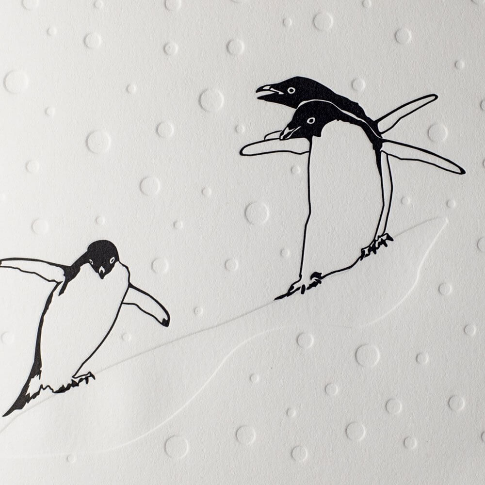 Letterpress Penguin Slide Christmas Card