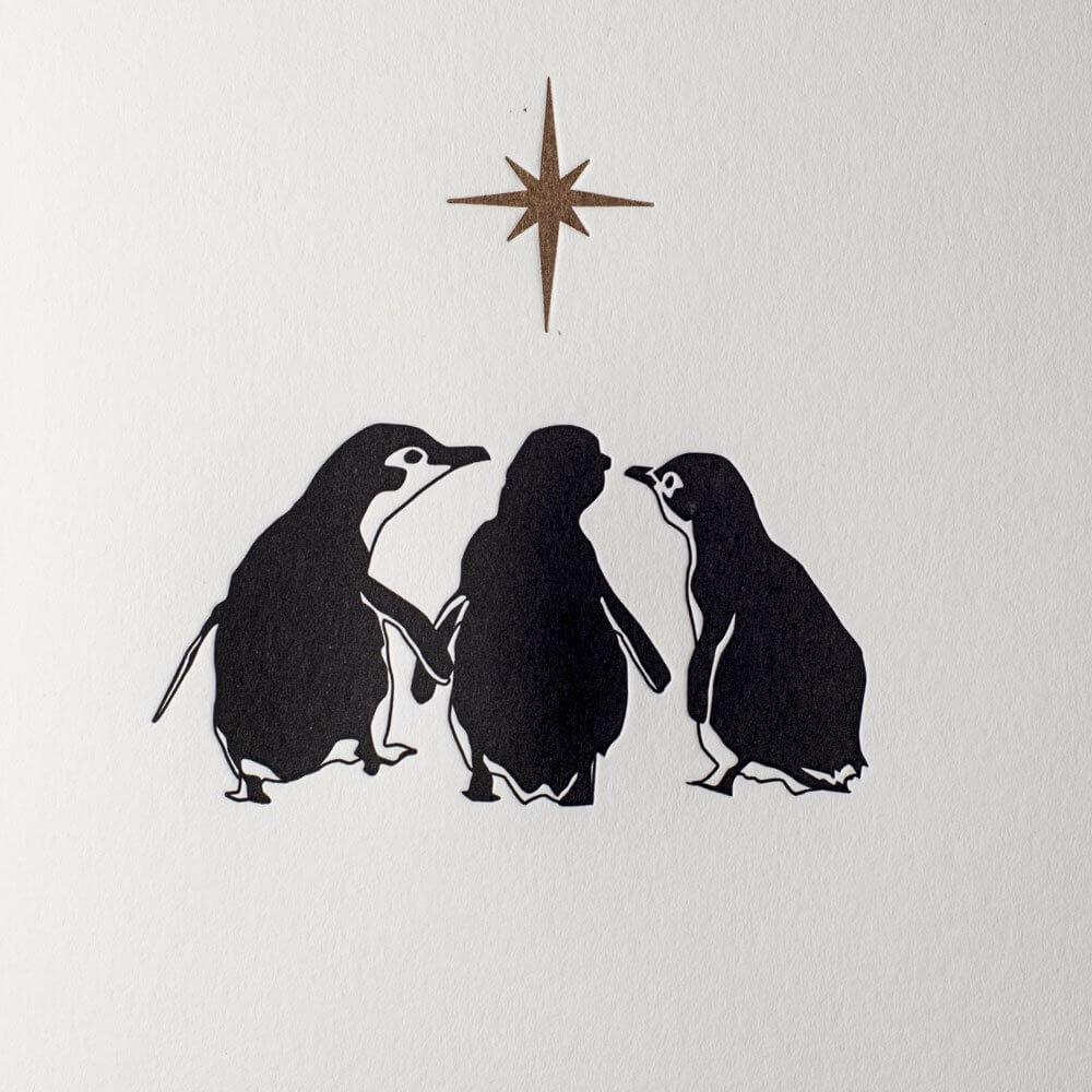 Letterpress Three Wise Penguins Christmas Card