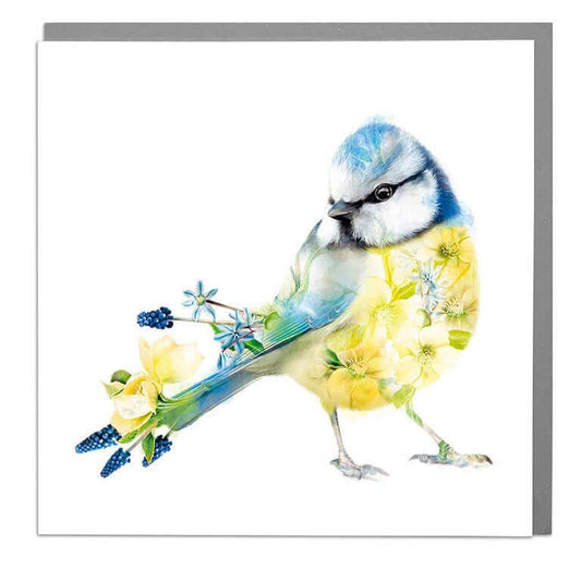 Floral Bluetit Bird Card