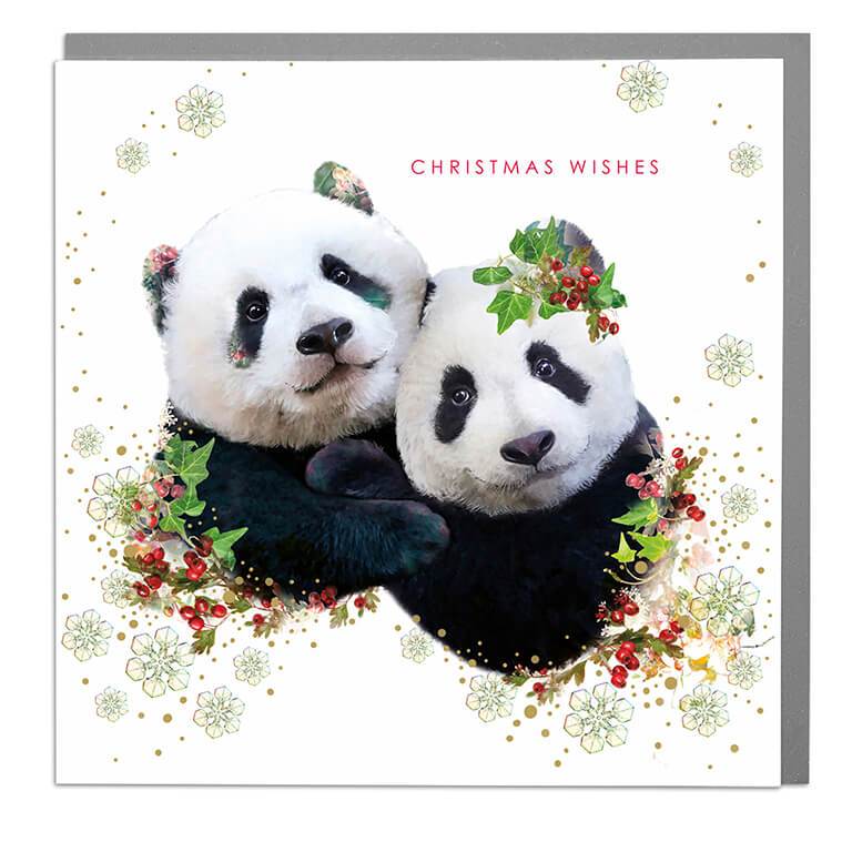 Wildlife Botanical Two Pandas Xmas Card