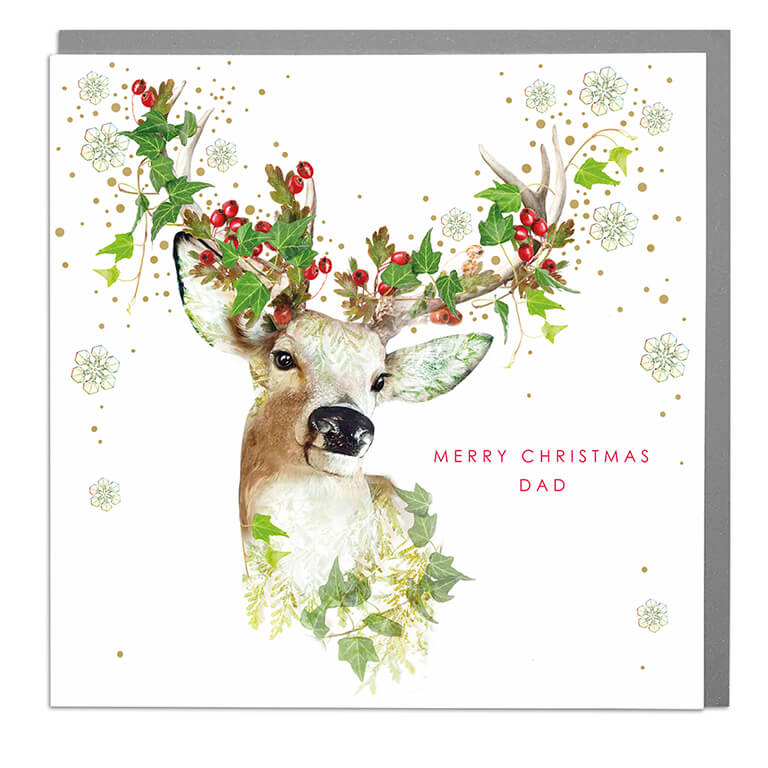 Wildlife Botanical Stag Christmas Card - Merry Christmas Dad