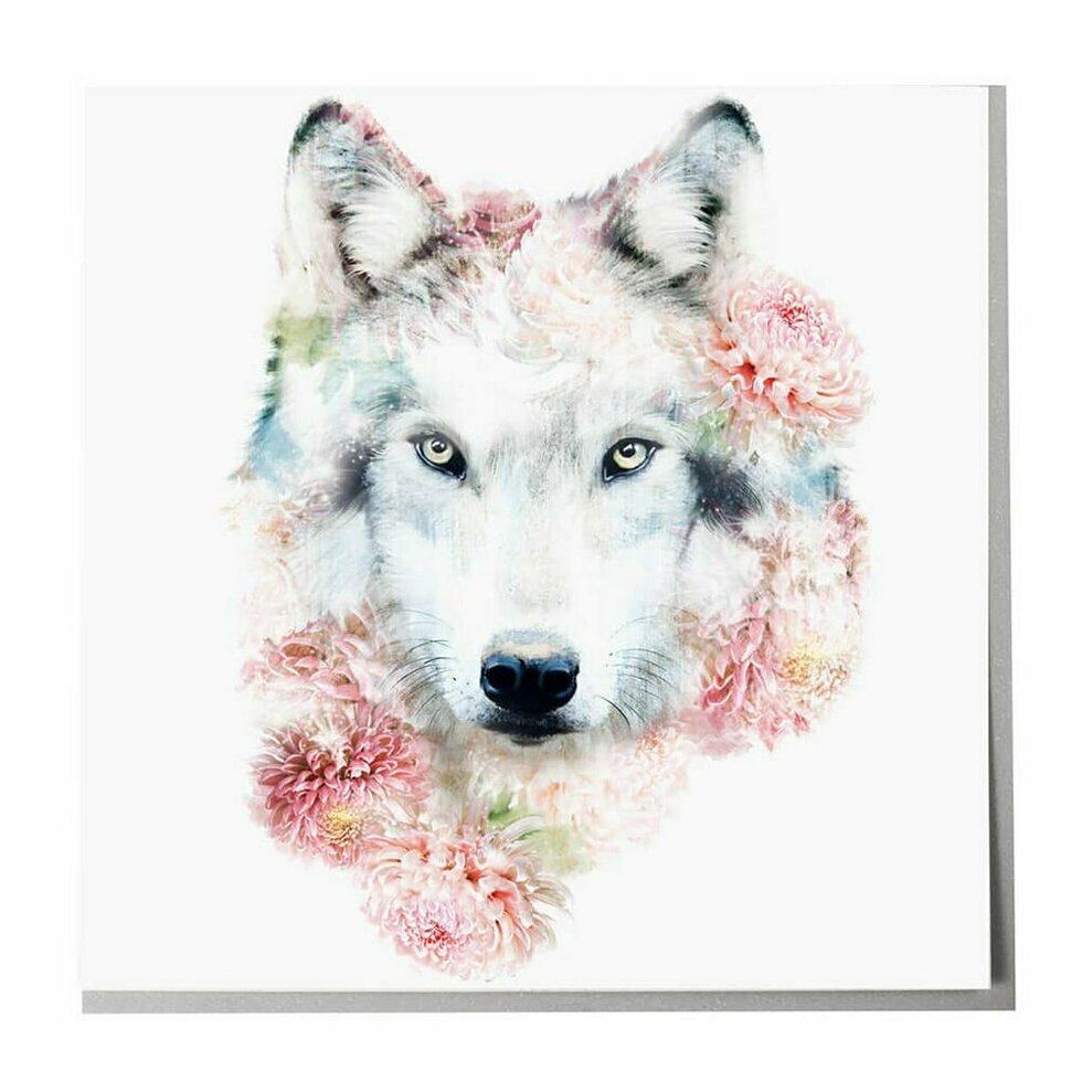 Wildlife Botanical Wolf Card