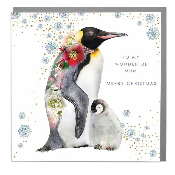 Wildlife Botanical Penguins Christmas Card - Wonderful Mum