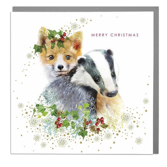 Wildlife Botanical Fox & Badger Christmas Card
