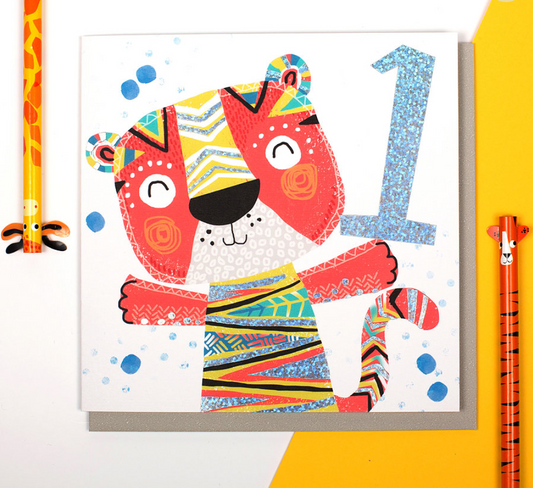 Tiger Age 1 -  Children's Birthday Card - Blind Giraffe