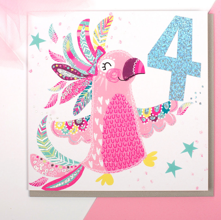 Cockatoo Age 4 -  Children's Birthday Card - Blind Giraffe