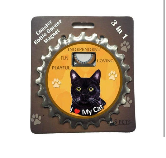 Bottle Opener Magnet - Cat - Black Cat
