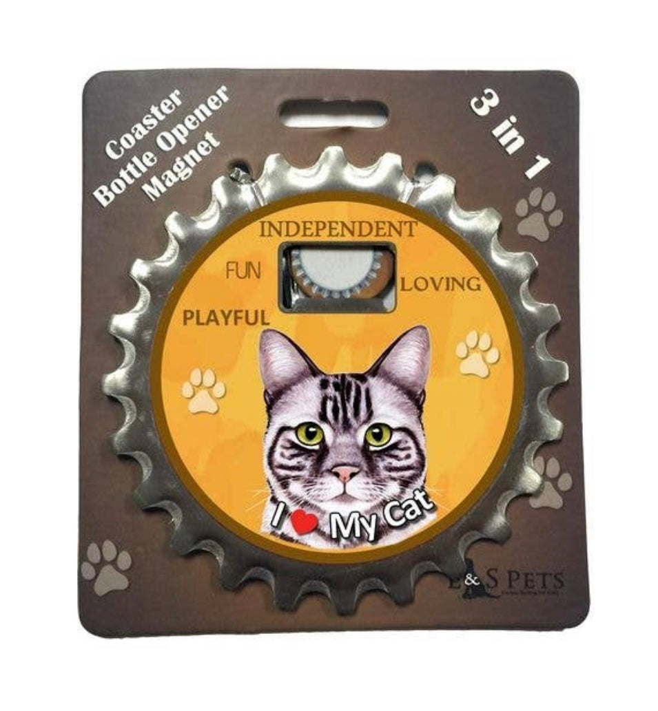 Bottle Opener Magnet - Cat - Silver/Grey Tabby Cat