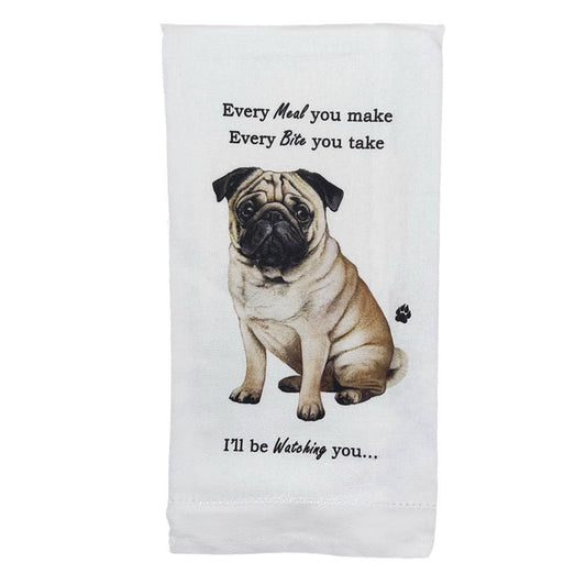 Pug Tea Towel - Fawn