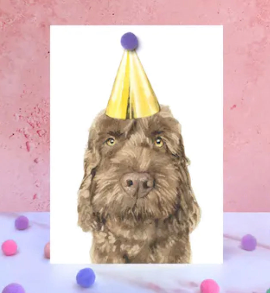 Chocolate Cockapoo PomPom Birthday Card