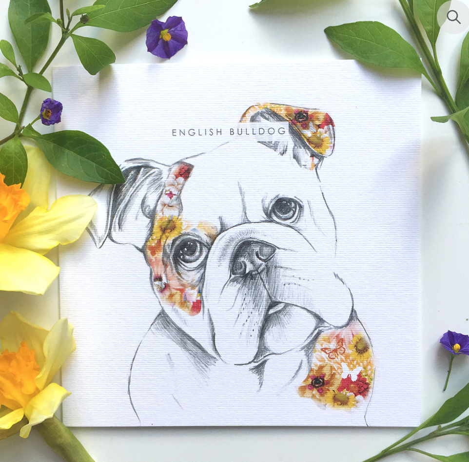 English Bulldog Card (Floral Dogs Range) - Blind Giraffe