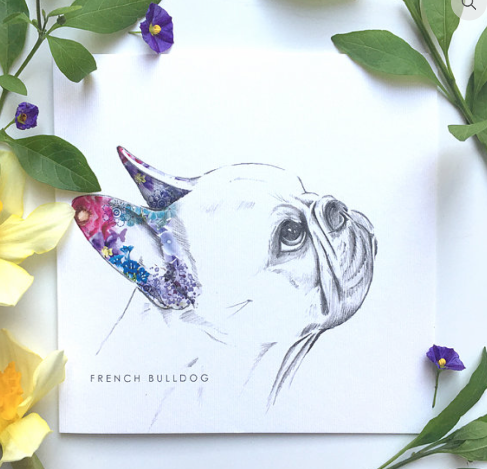 French Bulldog Card (Floral Dogs Range) - Blind Giraffe
