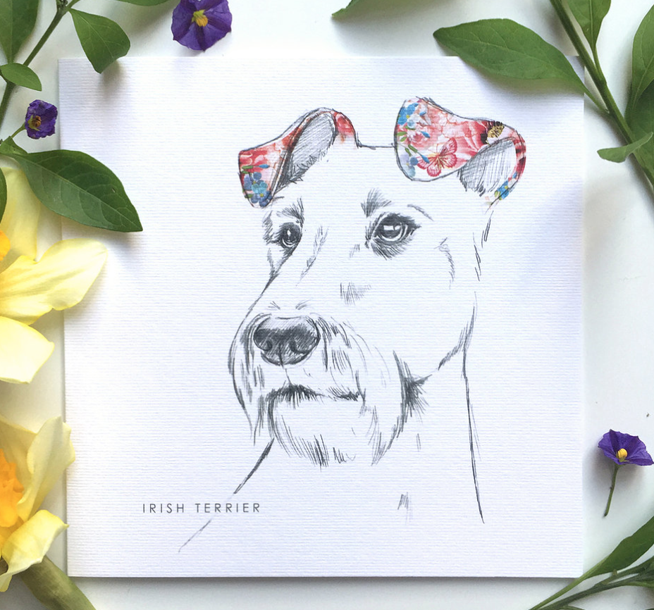 Irish Terrier Card (Floral Dogs Range) - Blind Giraffe